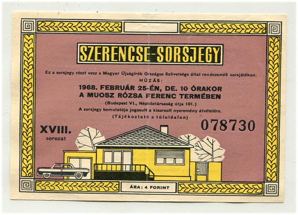 1968. Szerencse-sorsjegy, 4 Ft