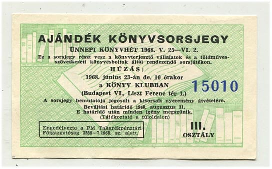 1968. Ajándék könyvsorsjegy az Ünnepi Könyvhét alkalmából