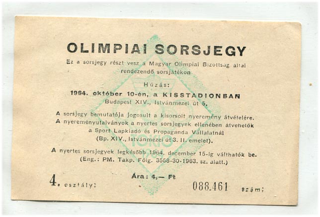 1964. Olimpiai sorsjegy, 4 Ft