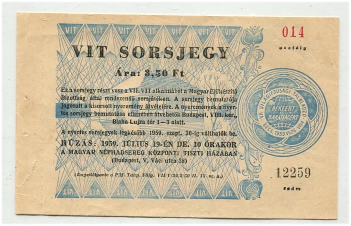 1959. VIT sorsjegy, 3,50 Ft