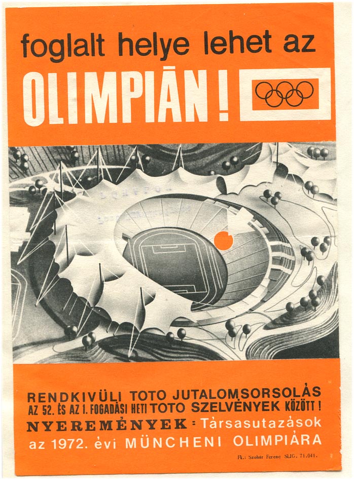 1972. Rendkívüli Totó jutalomsorsolás (müncheni olimpia), villamosplakát (15,5x22 cm)