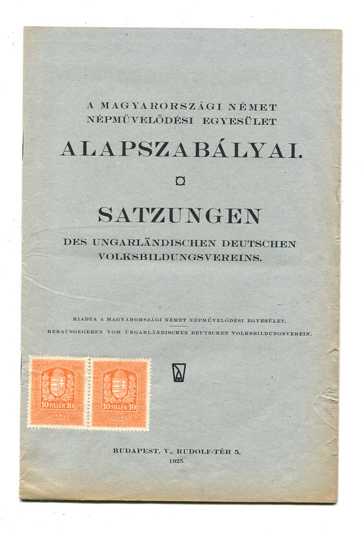 1925. A Magyarországi Német Népművelődési Egyesület alapszabályai, 16 p