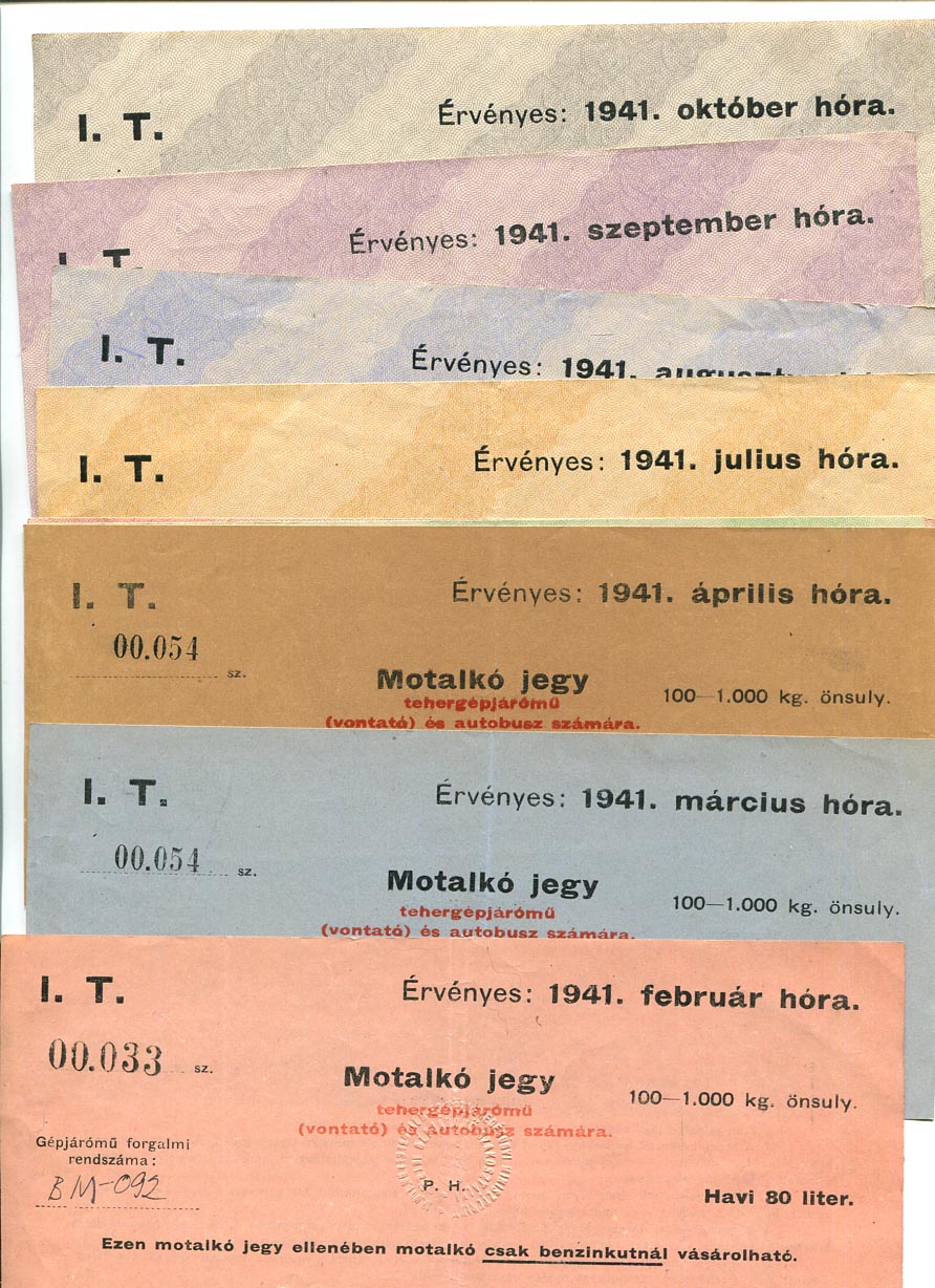 1941. 9 db motalkójegy havi 80 l motalkóra