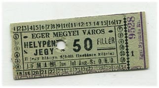 Eger város helypénz jegye 50 f