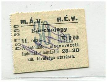 1923. MÁV HÉV bárczajegy 30 km, 3 korona