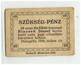 Diósgyőr, Blazsek József 10 f