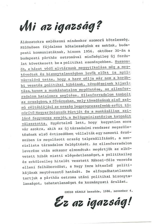 Grósz Károly 1986. november 4-én mondott beszéde 