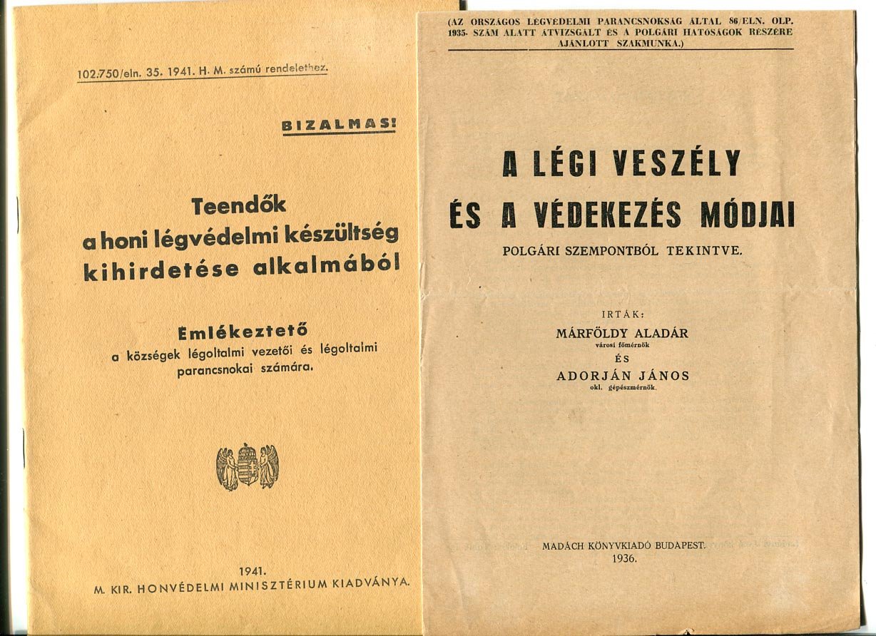 Légvédelmi teendők (1941), légvédelmi könyvajánló (1936), légvédelmi körlevél