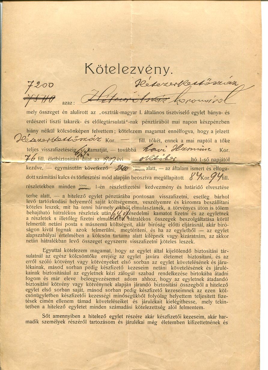 1905-07. 3 db pénzfelvételi kötelezvény jutasi vasutas részére