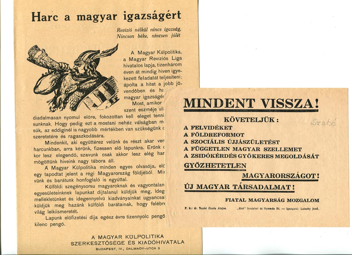 2 db irredenta nyomtatvány + Meghívó a HR Szövetség Tolnamegyei csoportja zászlóavató ünnepére