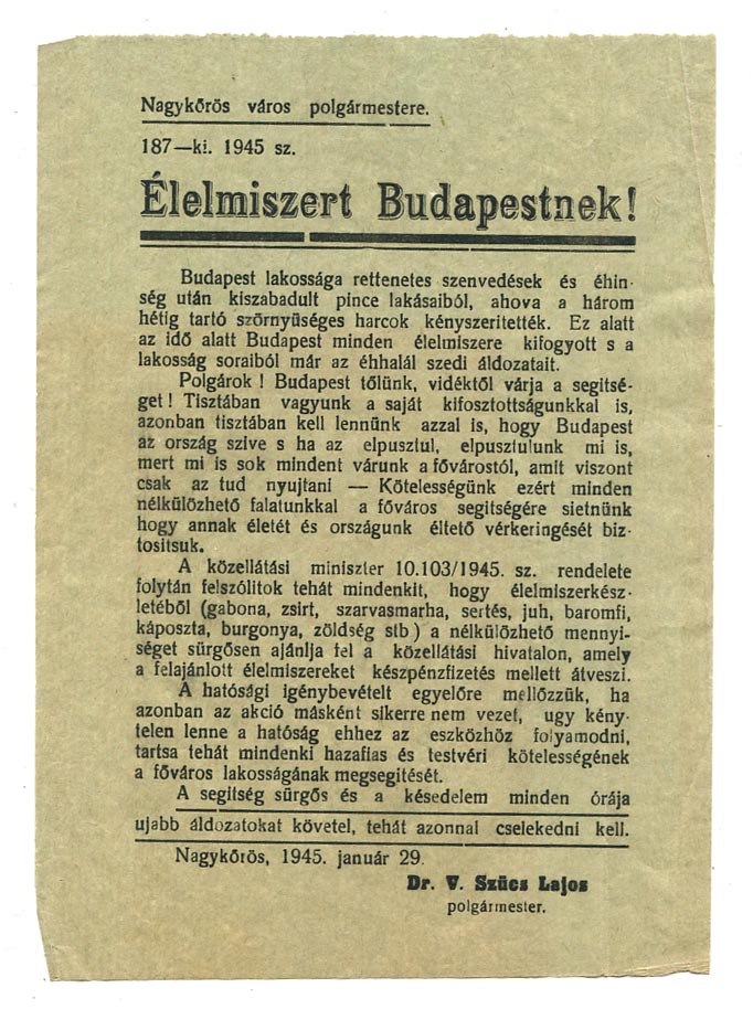 1945. Nagykőrös polgármestere felhívása 