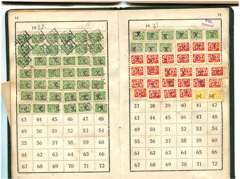 1925-42. Cipészmesterek Temetkezési Egyesülete tagsági könyv sok bélyeggel