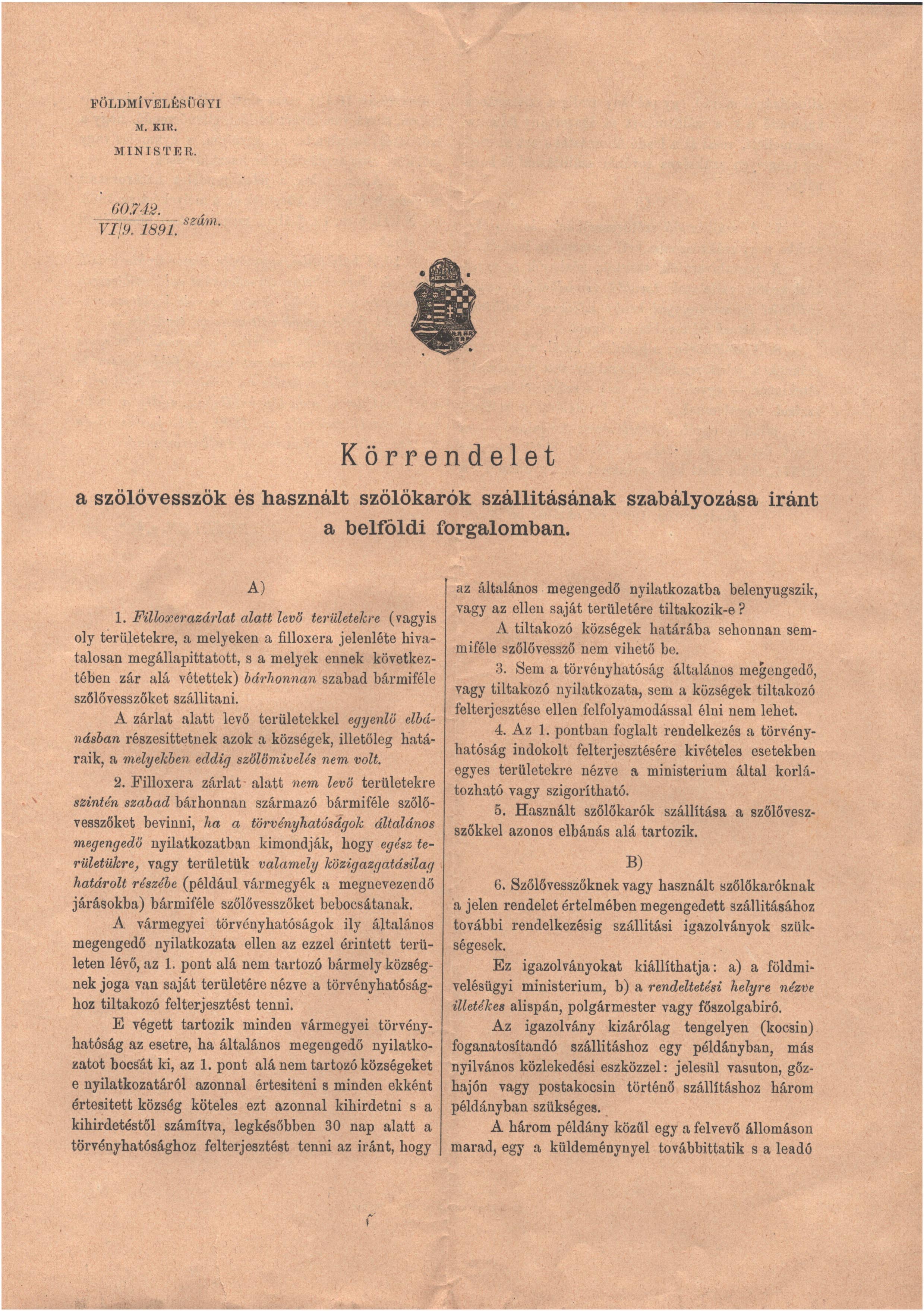 Borászattal kapcsolatos nyomtatványok: 1909. Versec, meghívók az Orsz. Borászati Kongresszusra; 1938. Bor- és szeszfőzdék egyesülete alapszabályai; törvényjavaslat a természetes borok védelméről; stb.