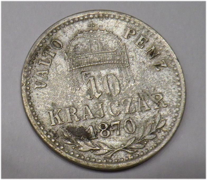 10 kr váltó pénz 1870KB, ezüst