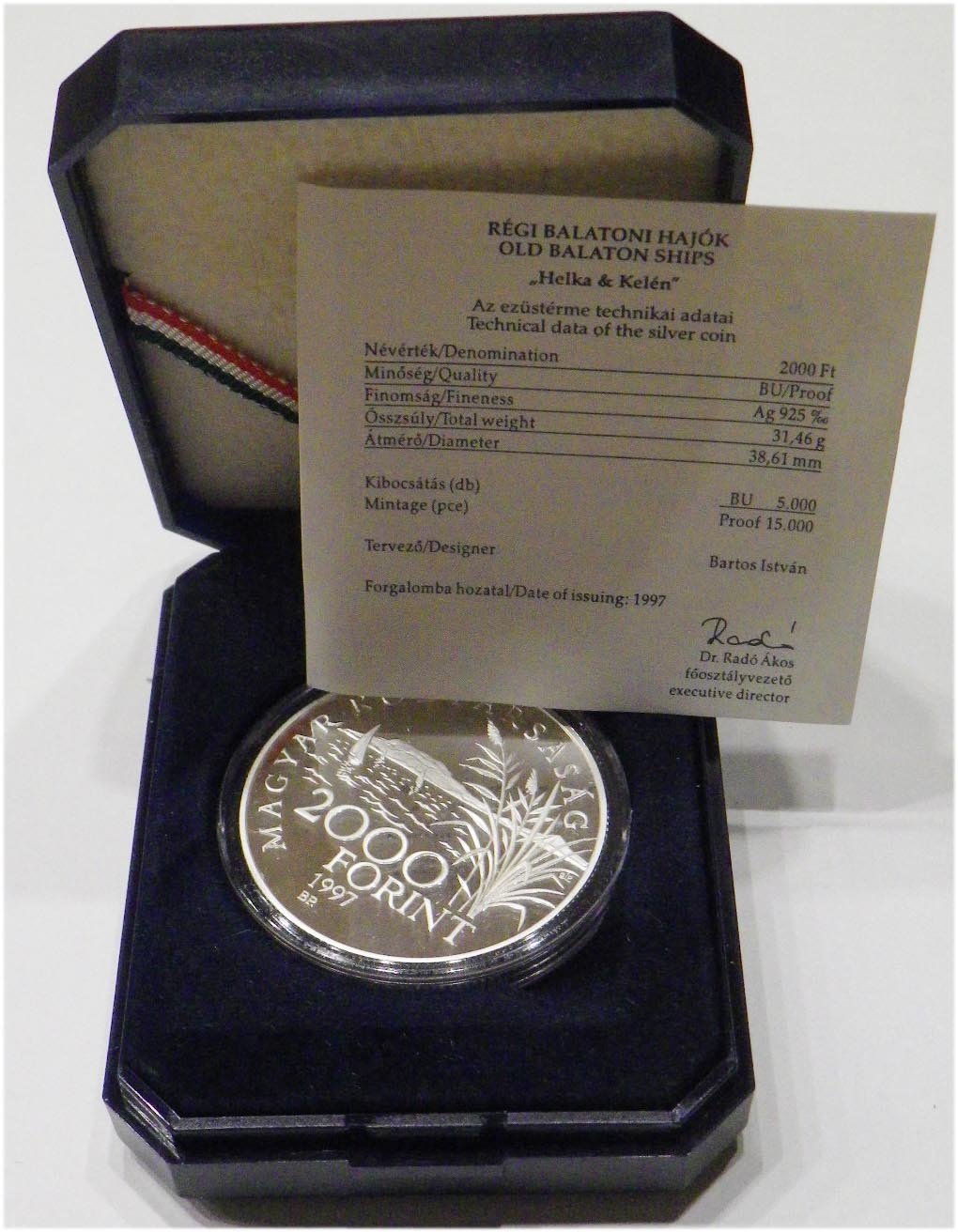 1997. Régi balatoni hajók, ezüstérme, 2000 Ft – Helka, Kelén, certificate-tal EM146