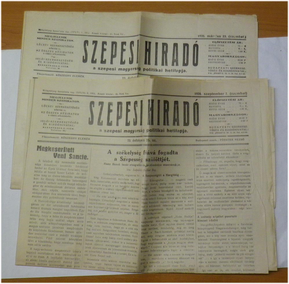 1935.márc.23. és szept.7. 2 db Szepesi Híradó, a szepesi magyarság politikai hetilapja