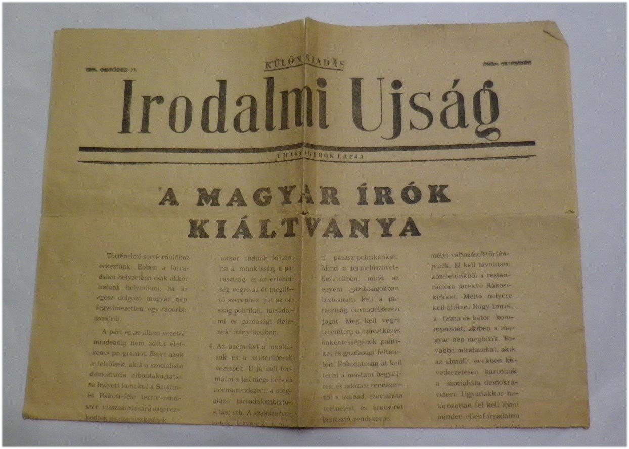 1956.okt.23. Irodalmi Újság. Külön kiadás.