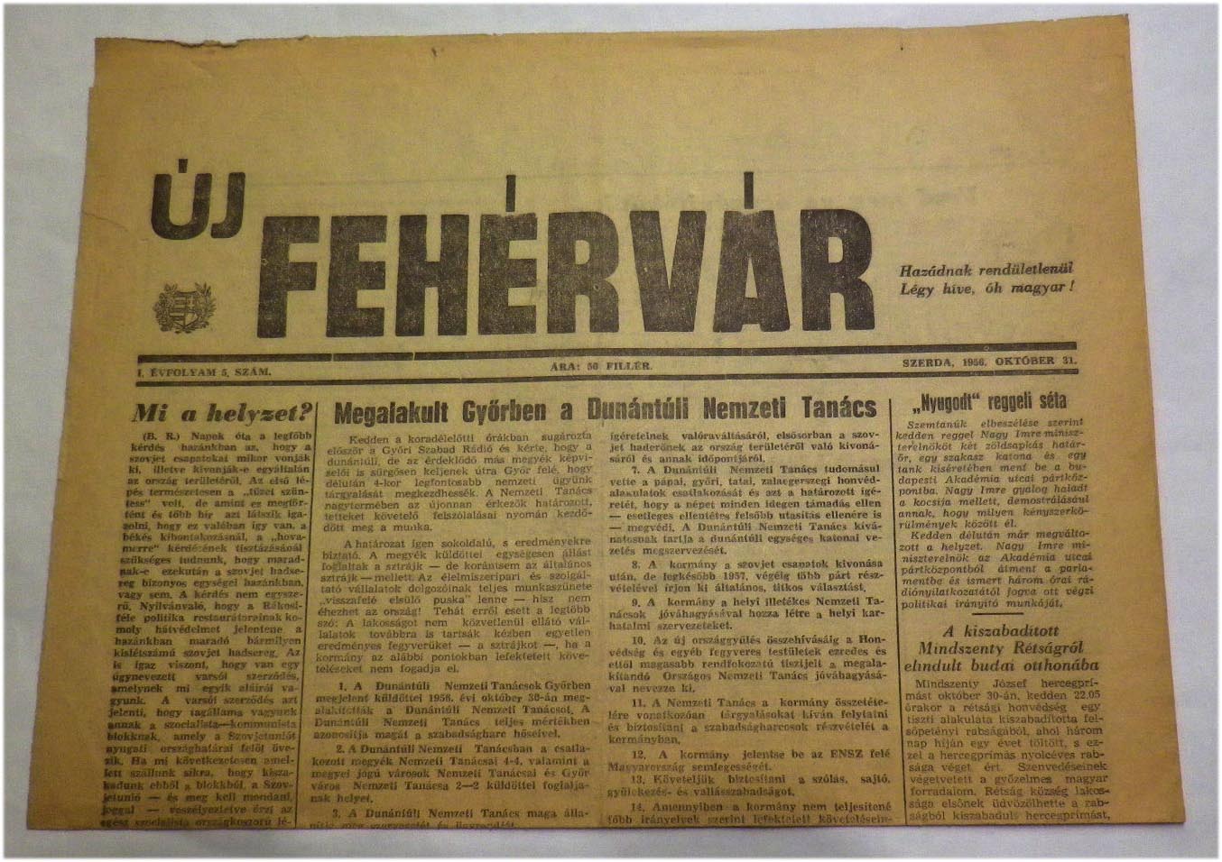 1956.okt.31. Új Fehérvár. I. évf. 5. szám.