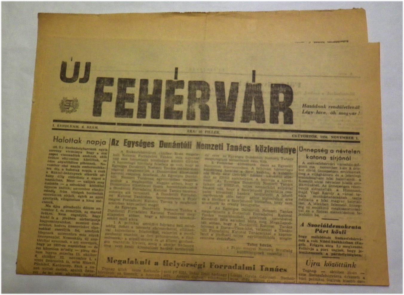 1956.nov.1. Új Fehérvár. I. évf. 6. szám.