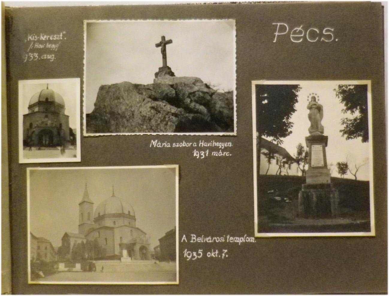 Fotóalbum 1931-38., 1959. évekből. Pécs, cserkészavatás, az első filléres vonat, Győr, Budapest, Aranyvonat érkezése Pécsre, Zirc stb. (141 db)