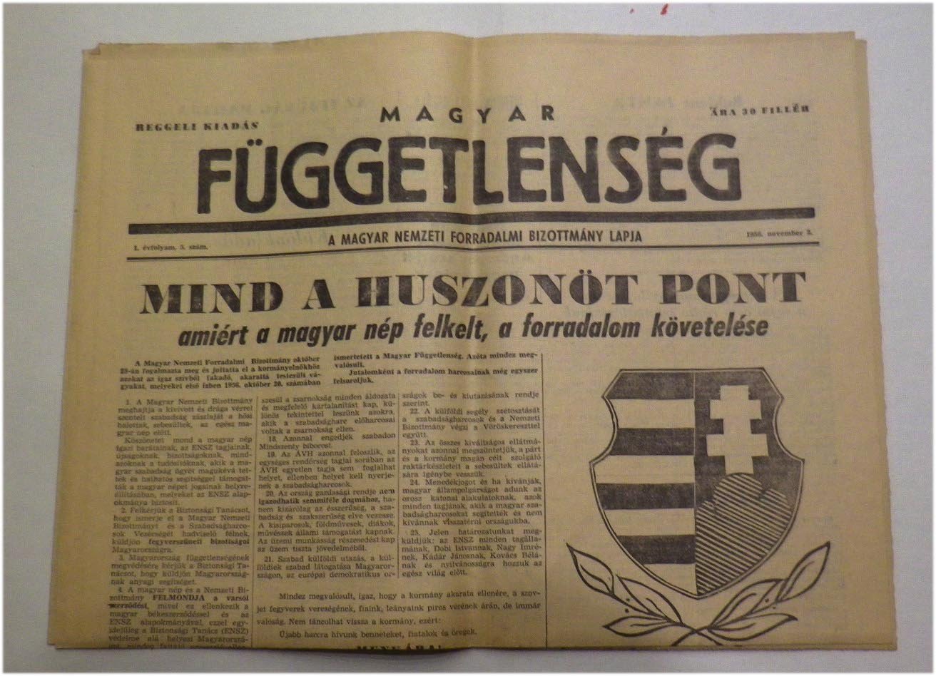 1956.nov.1.és 2. 2 db Magyar Függetlenség. Reggeli kiadás.