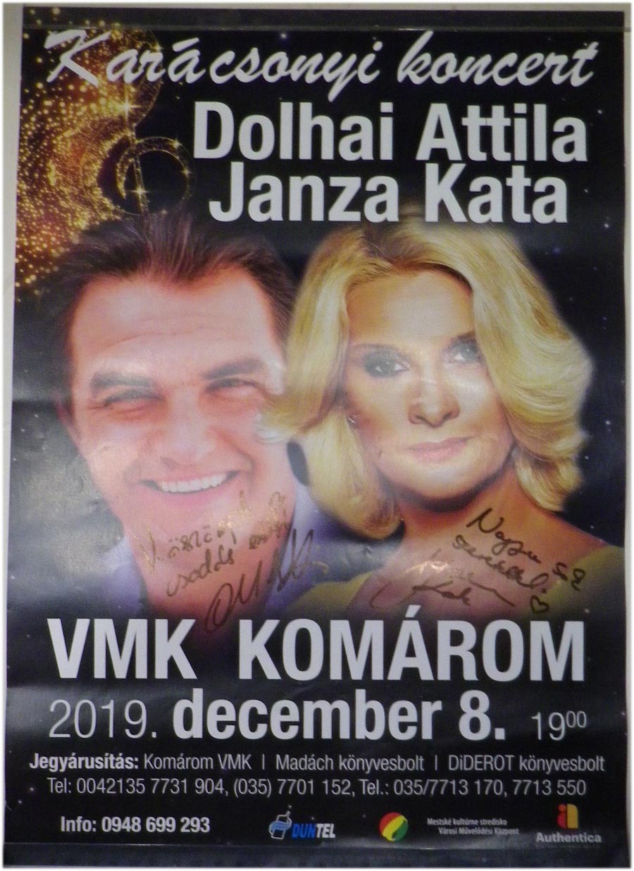 2019. Dolhai Attila és Janza Kata karácsonyi koncertjének plakátja, mindkettőjük dedikálásával (30x42)