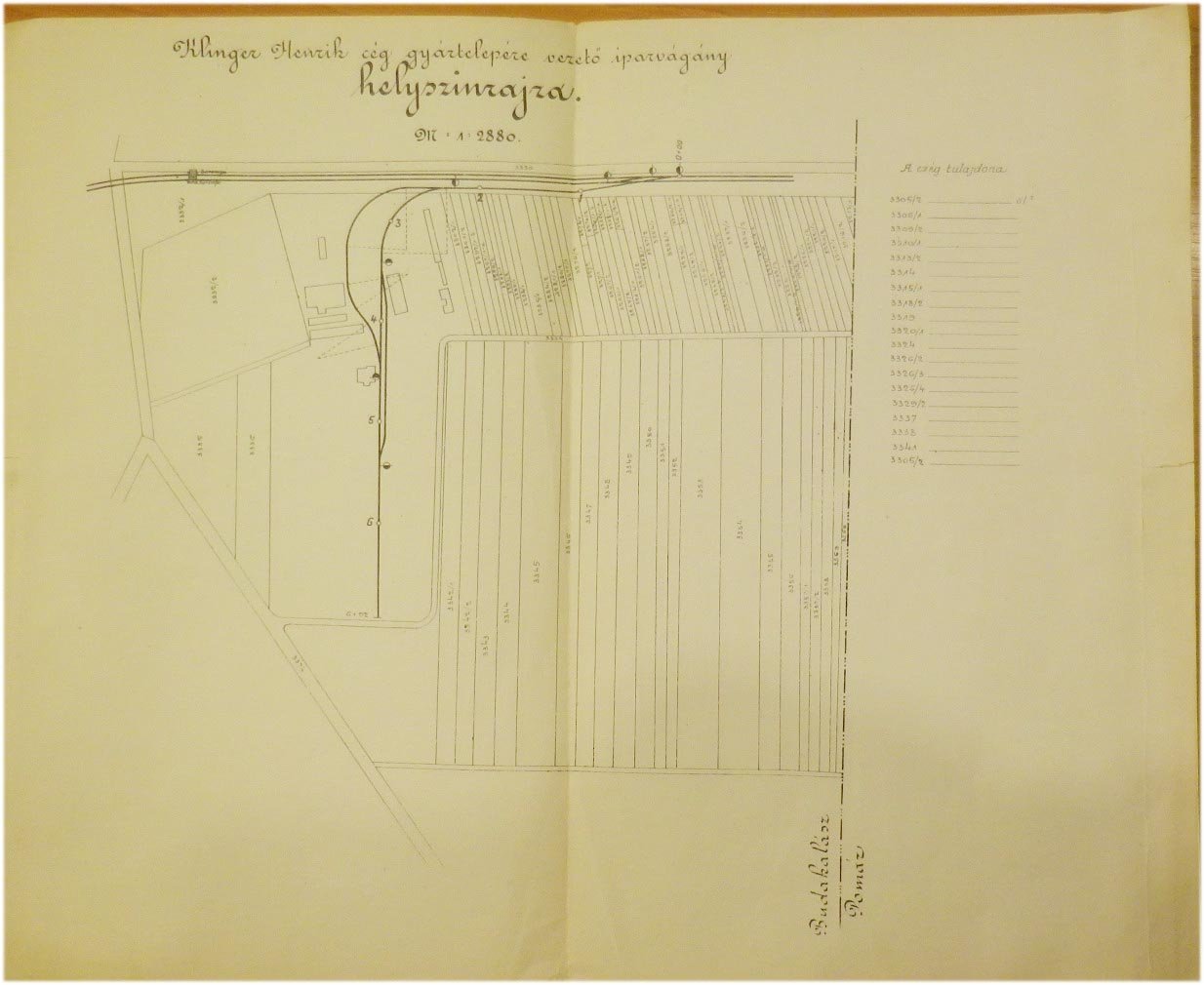 1922. A budakalászi Klinger cég iparvágányának helyszínrajza