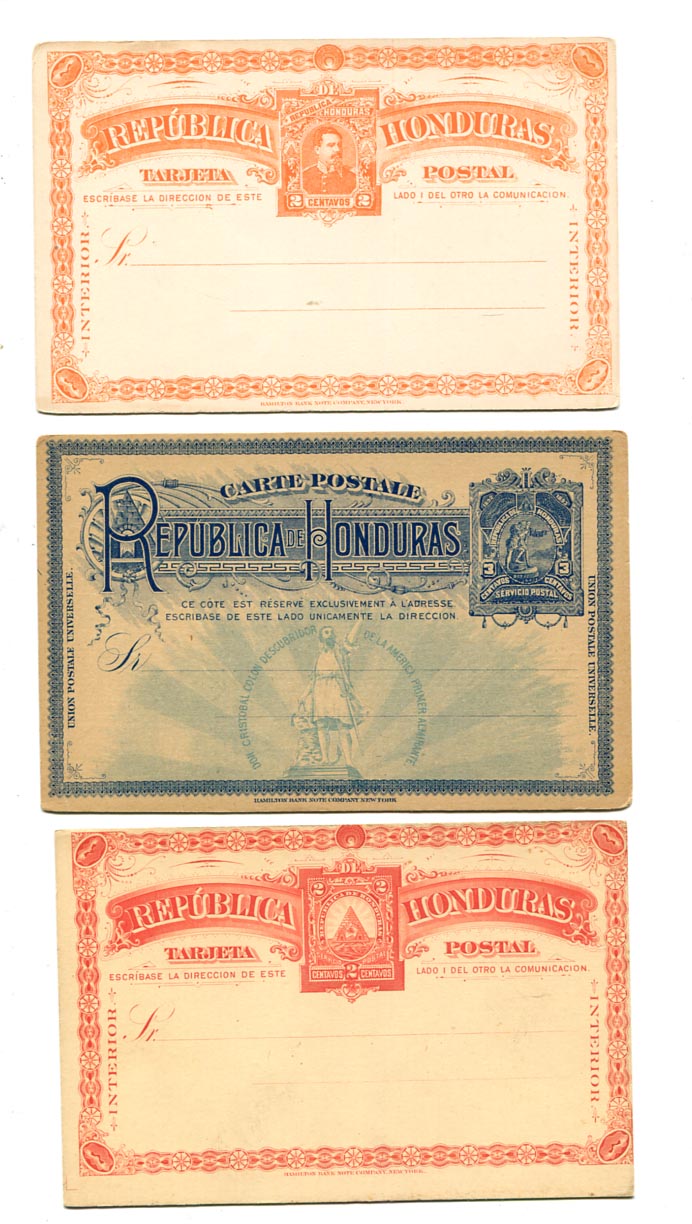 Honduras. 3 db használatlan díjjegyes levlap