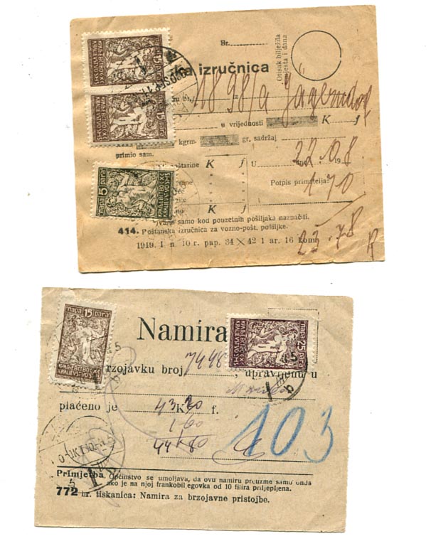 1920. 2 db táviratfeladási nyugta
