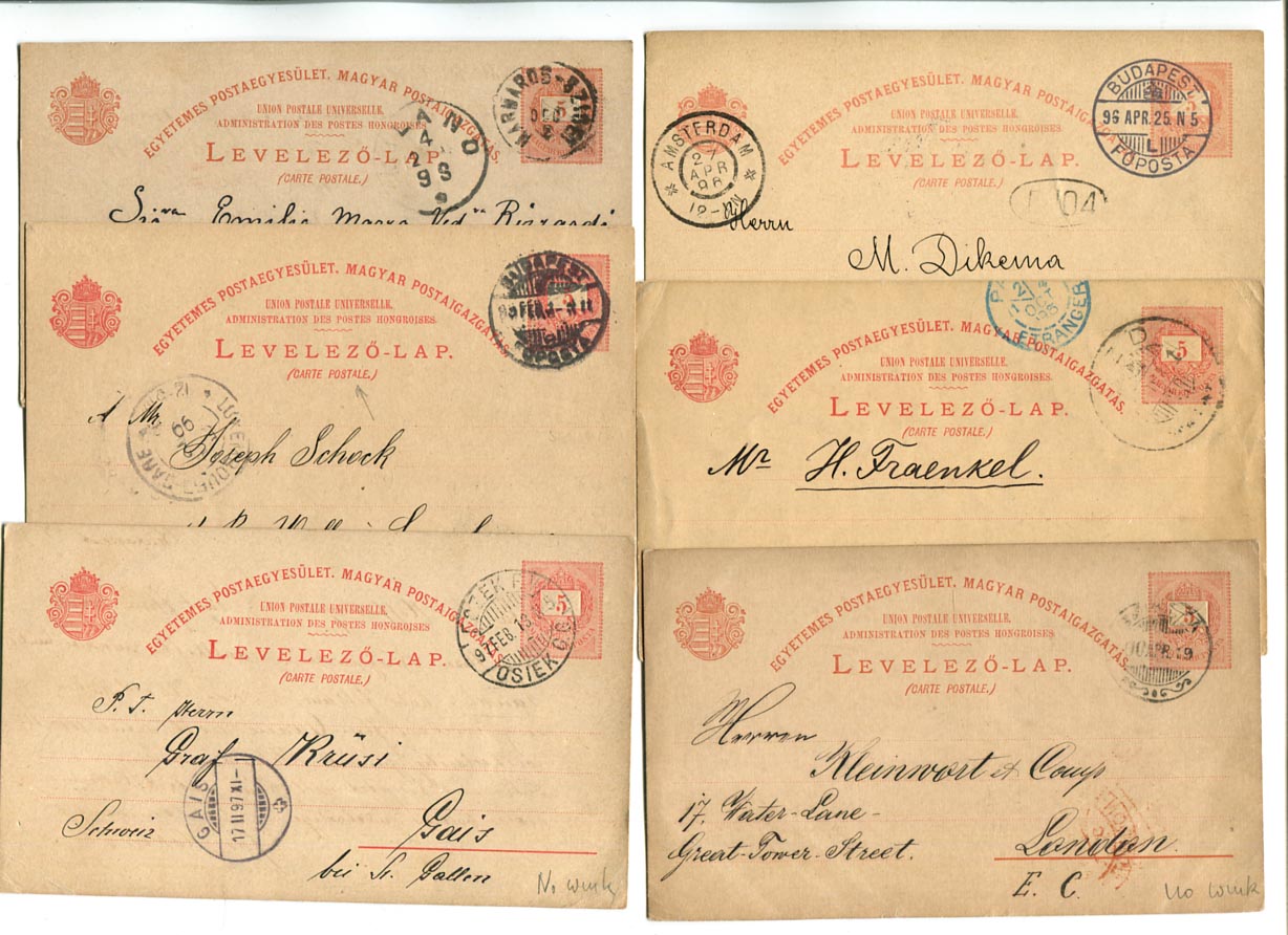 IBK – 6 db 5 kr-os használt levlap, vízjel nélkül (Hod 20b)