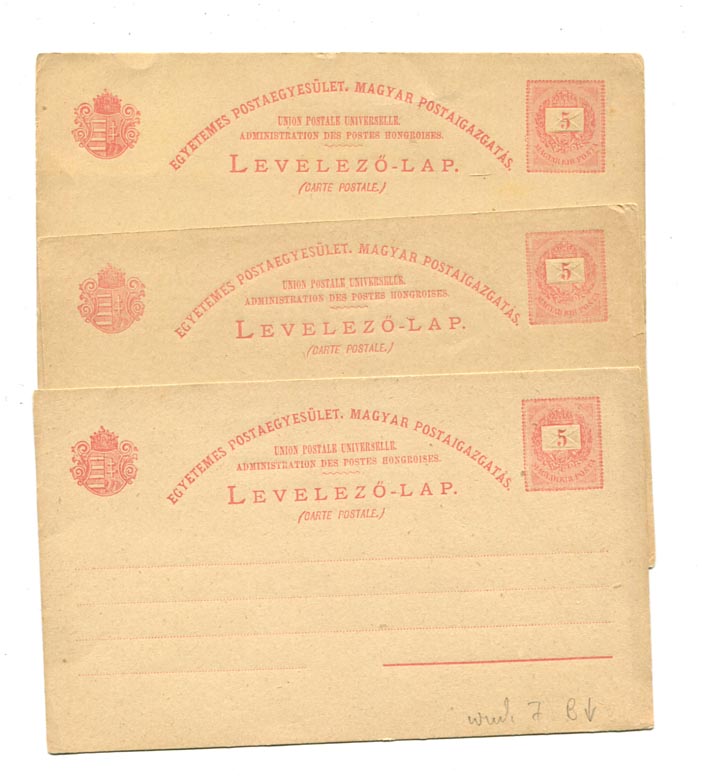 IBK – 3 db használatlan 5 kr-os levlap (VII. vj,; Hod 16) különböző vízjelállásokkal