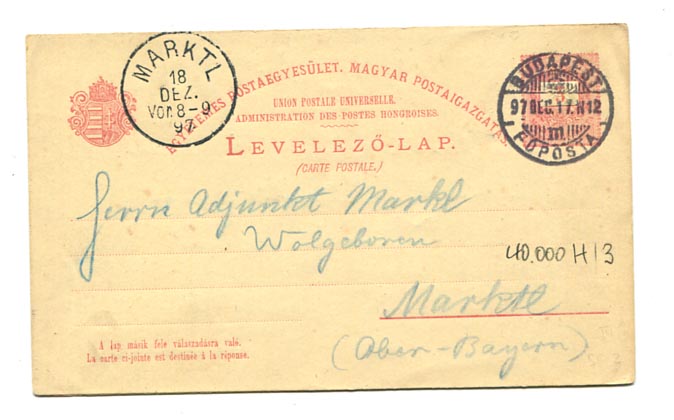 IBK – 1897. Használt 5+5 kr válaszos levlap, IV. vj., H13