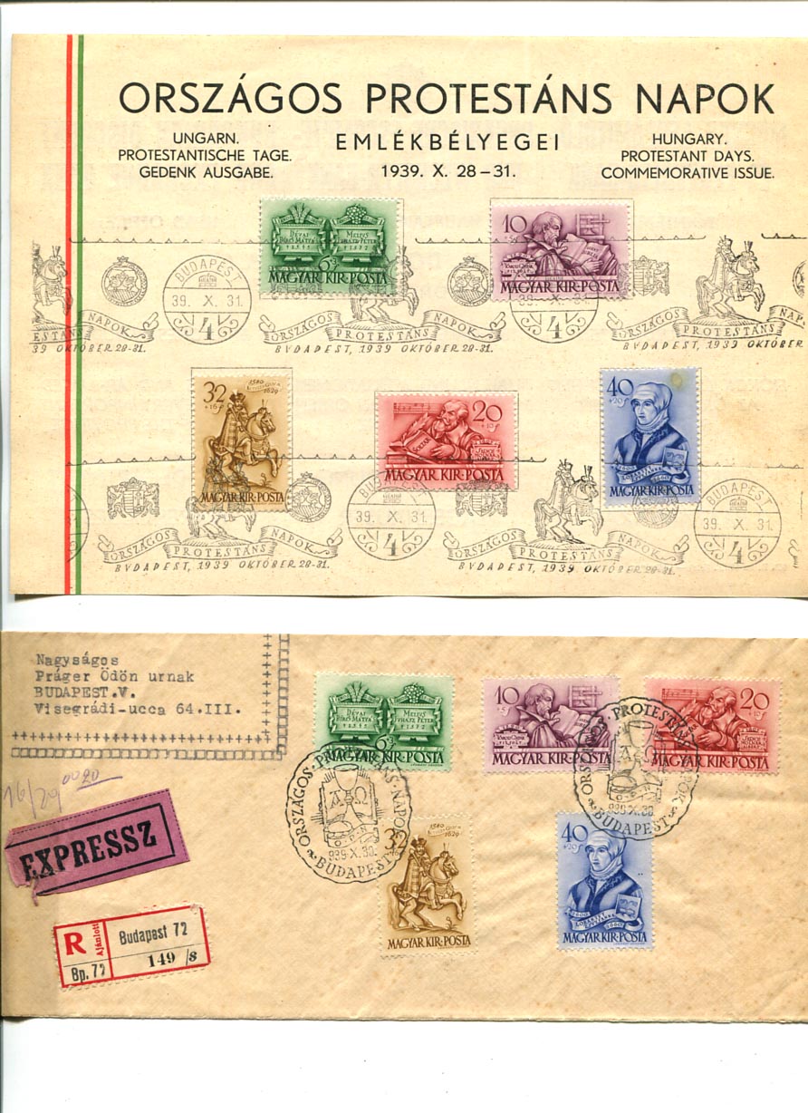 1939.10. Országos Protestáns Napok sorok: 2 db emléklap, 1 expressz-ajánlott levél