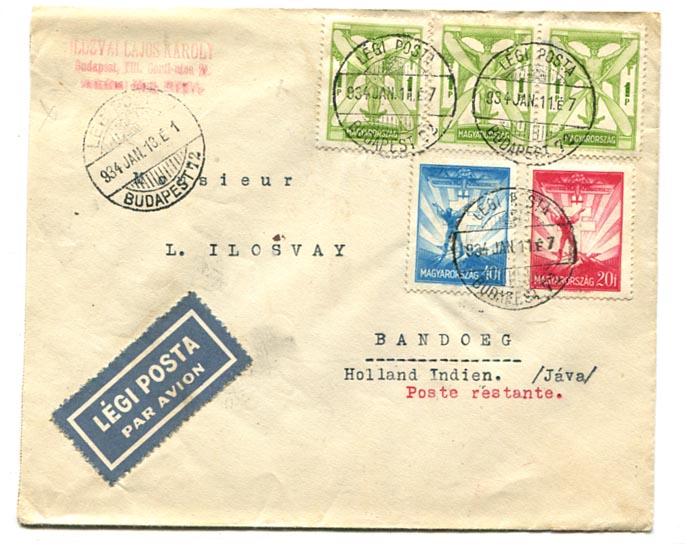 1934.01.11. Légiposta levél Bandoengba (Holland-India) 3 P 60 f díjlerovással