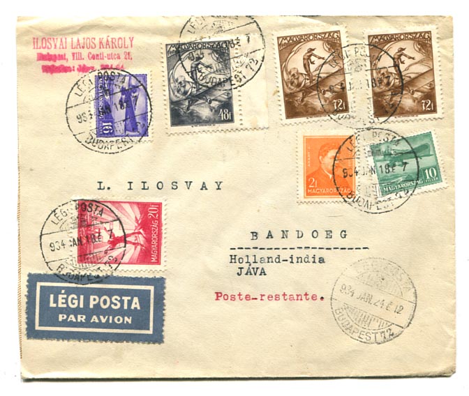 1934.01.18. Légiposta levél Bandoengba (Holland-India) 2 P 40 f bérmentesítéssel