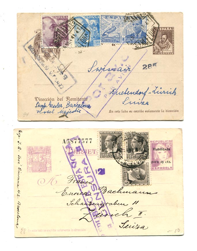 1938/41. 2 db cenzúrázott díjjegyes levelezőlap