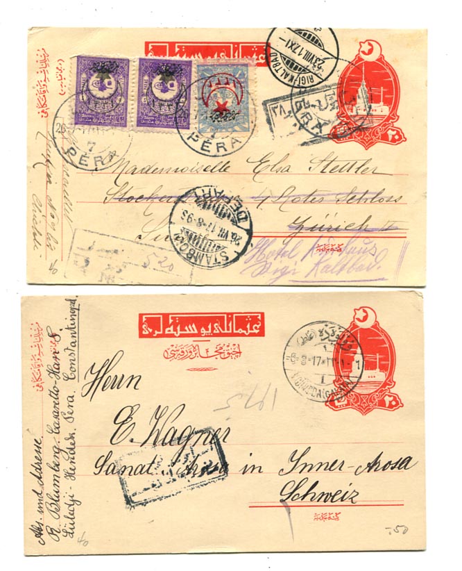 1917. 2 db használt díjjegyes levelezőlap