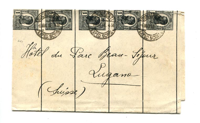 1916. 5 db-os használt címszalag tömb, Bucuresti–Lugano