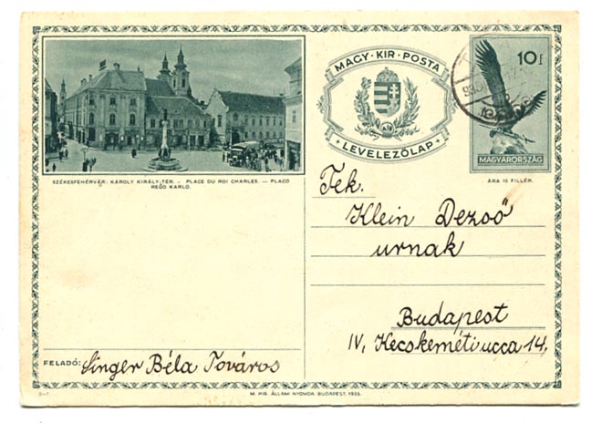 D–7 látképes levlap, használt, I. típus