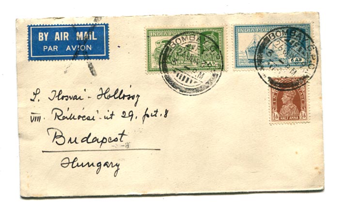 India. 1939. Légiposta levél Bombay–Budapest