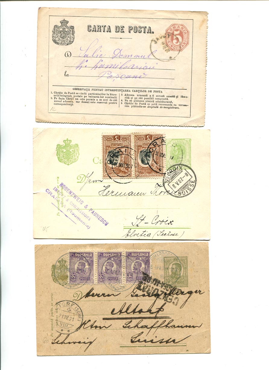 1878/1907/1921. 3 db díjjegyes levelezőlap