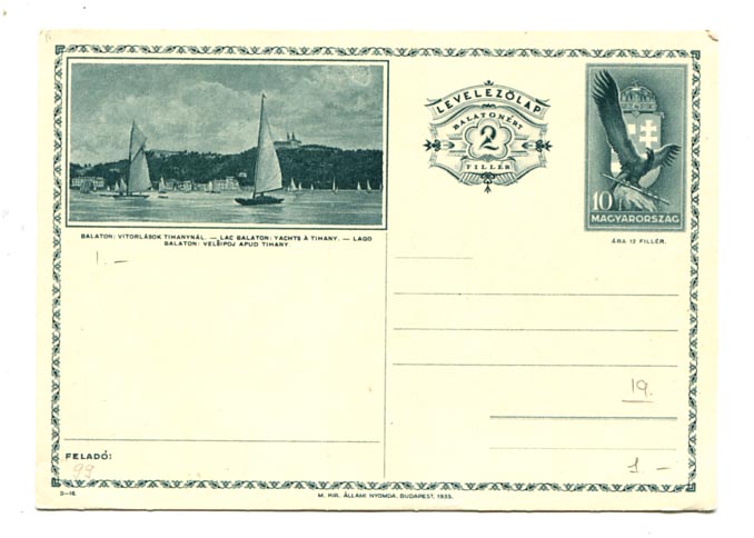 1935. Balatonért feláras levlap, használatlan (Hod 119)
