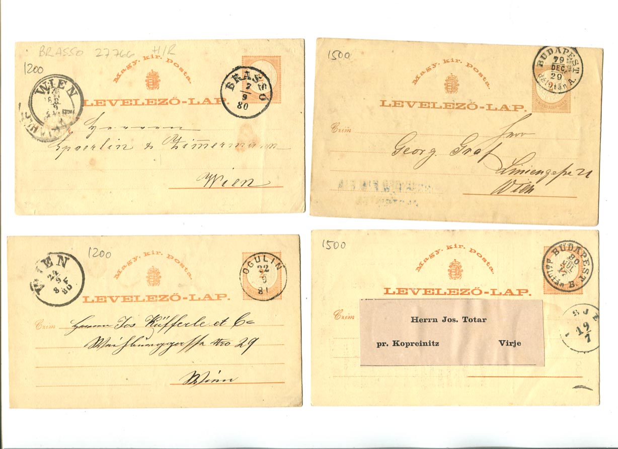 IBK – 4 db 2 kr-os levelezőlap (IV. vj., új szedésű fejrész) Hod 8, szép bélyegzésekkel