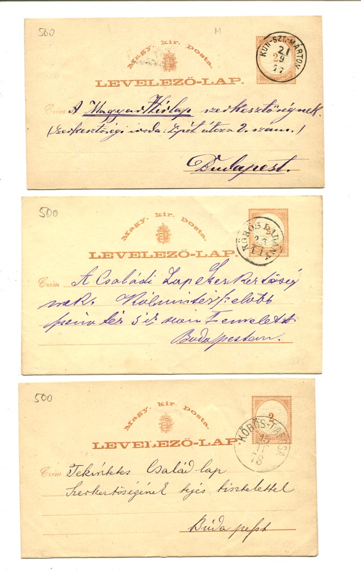 IBK – 3 db 2 kr-os levelezőlap szép bélyegzésekkel