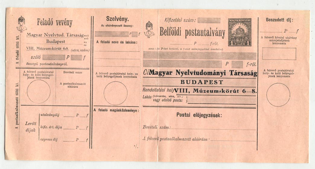 Postautalvány. 1 f (1927) IX. vj.