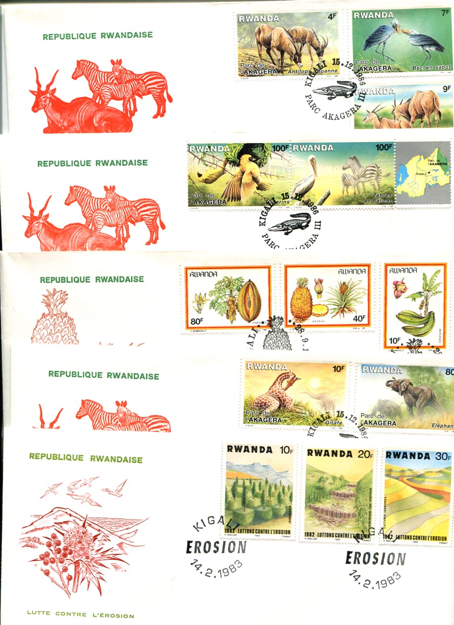 Ruanda. 1982-87. 9 db címzetlen FDC
