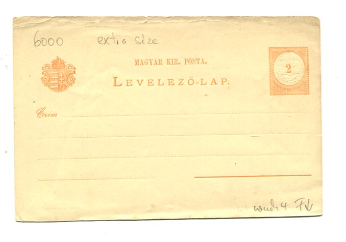 IBK – 2 kr-os használatlan levlap (IV. vj.) (Hod 9) extra méretben (145x97! mm)