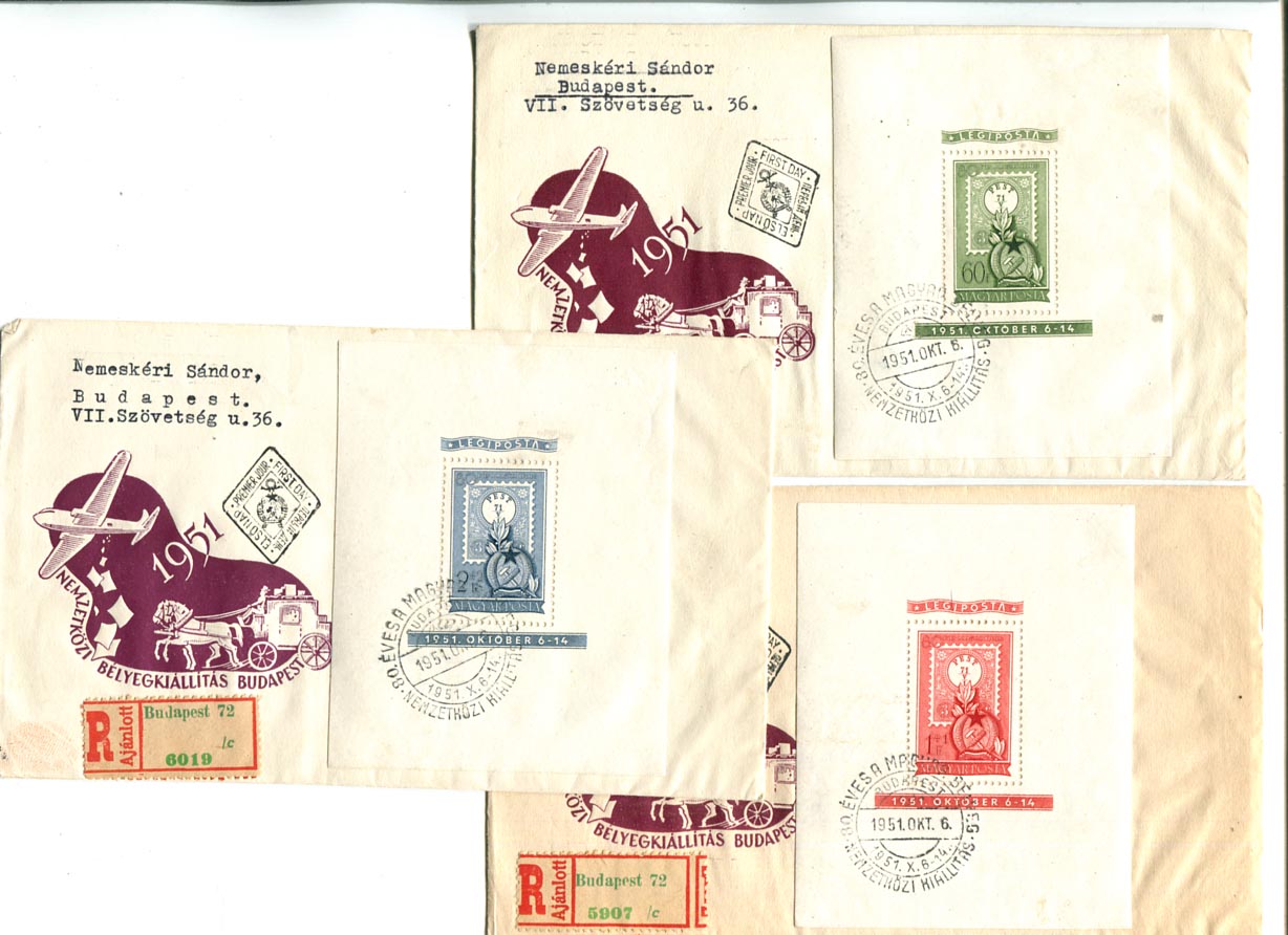 1951.10.06. 80 éves … blokksor 3 ajánlott FDC-n
