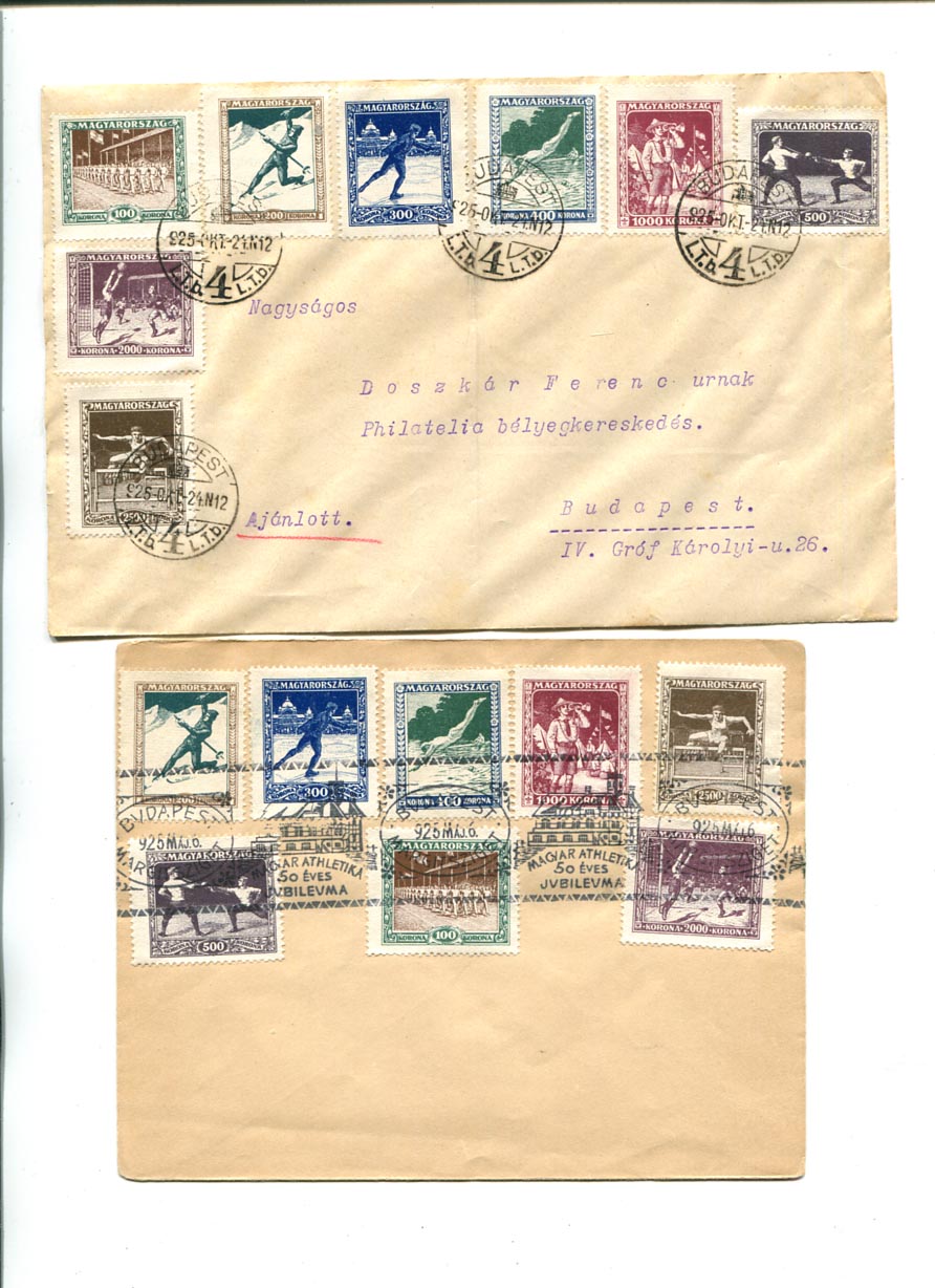 1925. Sport I. sor filatéliai levélen + címzetlen borítékon alkalmi bélyegzéssel (2 sor)