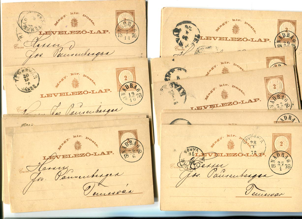 1875-78. 40 db 2 kr-os levelezőlap szép NADRAG (E 3.5) bélyegzésekkel (Gudlin 200 p/db)